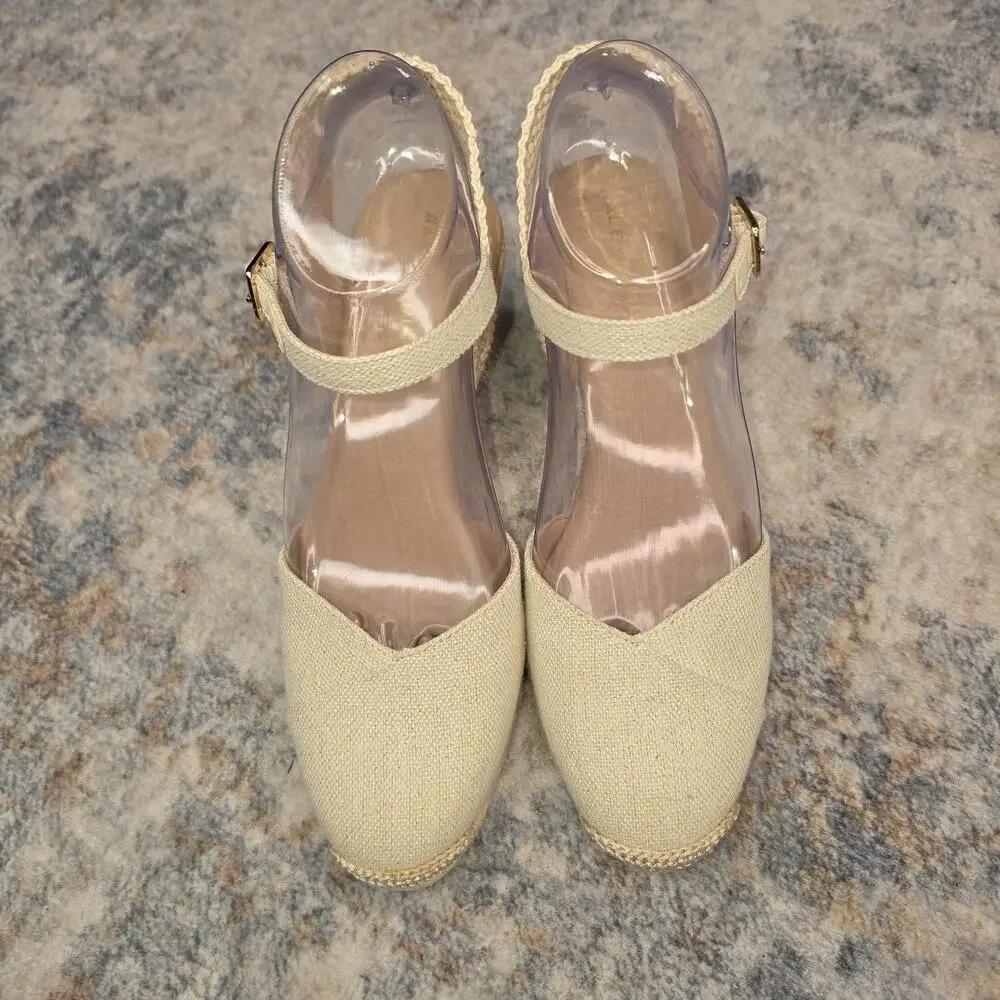 Alex Marie Shoes Womens Size 7.5 Beige Espadrille Wedge Sandals Ankle Strap Boho